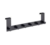 WENKO Portemanteau mural Celano, barre munie de 6 crochets en métal laqué pour épaisseur de porte jusqu'à 2 cm, qualité supérieure, 39 x 11 x 5,5 cm, noir