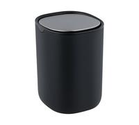 WENKO Poubelle à couvercle basculant Mod Frini 1,5 L, plastique et couvercle inox, petite poubelle pour cosmétiques et déchets, salle de bain, WC invités, coiffeuse, table, cuisine, pratique, noire