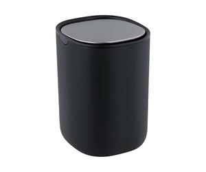 WENKO Poubelle à couvercle basculant Mod Frini 1,5 L, plastique et couvercle inox, petite poubelle pour cosmétiques et déchets, salle de bain, WC invités, coiffeuse, table, cuisine, pratique, noire