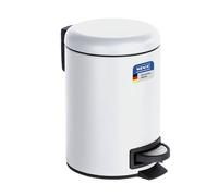 WENKO Poubelle à pédale Leman, 3L, Petite Poubelle Salle de Bain, Acier Blanc Mat, 3L, 17 x 25 x 22.5 cm