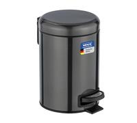 WENKO Poubelle à pédale Leman, 3L, Petite Poubelle Salle de Bain, Acier Noir Métallique, 3L, 17 x 25 x 22.5 cm