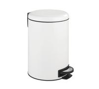 WENKO Poubelle à pédale Leman, Fermeture système Easy Close, Poubelle 12L, Acier INOX, Blanc Mat, 25x38x32cm