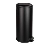 WENKO Poubelle à pédale Leman, fermeture système "easy close", poubelle 30L, Acier Inox noir mat, 30,5 x 64 x 37,5 cm