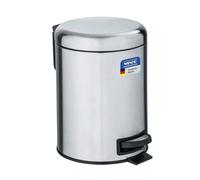 WENKO Poubelle à pédale Leman inox mat | Anti trace | 3 litres | Petite poubelle pour salle de bain avec support à sacs poubelle intégré | Inox mat | 17 x 25 x 22,5 cm | Argent