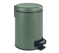 WENKO Poubelle à pédale Leman, Petite Poubelle Salle de Bain, Capacité 3L, Acier, 17x25x22.5 cm, Vert foncé mat