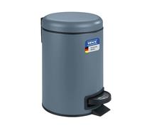 WENKO Poubelle à pédale Leman, Petite Poubelle Salle de Bain idéale pour les WC, le bureau, petite poubelle design d'une capacité de 3L, Acier, 17x25x22.5 cm, Bleu Gris Mat