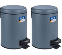 WENKO Poubelle à pédale Leman, Petite Poubelle Salle de Bain idéale pour les WC, le bureau, petite poubelle design d'une capacité de 3L, Acier, 17x25x22.5 cm, Bleu Gris Mat (Lot de 2)