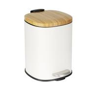 WENKO Poubelle à pédale Mod Fianema seau cosmétique 3L blanc Easy-Close avec couvercle en bambou métal plastique 17 x 23,5 x 21 cm noir naturel