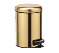 WENKO Poubelle à pédale Salle de bain LEMAN | Petite Poubelle Capacité 3L en Acier Inox Or Métal | Seau Amovible | 17x25x22,5cm