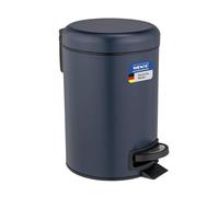 WENKO Poubelle cosmétique à pédale Leman bleu foncé, contenance 3 litres, petite poubelle pour salle de bain avec support à sacs poubelle intégré, en acier vernis, finition mate, 17 x 25 x 22,5 cm