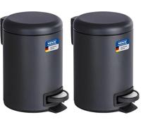 WENKO Poubelle cosmétique à pédale Leman noir mat | Anti trace | 3 litres | Petite poubelle pour salle de bain avec support à sacs poubelle intégré |Acier vernis, finition mat | 17x25x22,5cm