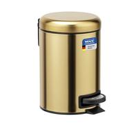 WENKO Poubelle cosmétique à pédale Leman Or mat | Anti trace | 3 litres | Petite poubelle pour salle de bain avec support à sacs poubelle intégré | Acier vernis, finition mat | 17 x 25 x 22,5cm