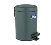 WENKO Poubelle cosmétique à pédale Leman vert foncé, contenance 3 litres, petite poubelle pour salle de bain avec support à sacs poubelle intégré, en acier vernis, finition mate, 17 x 25 x 22,5 cm