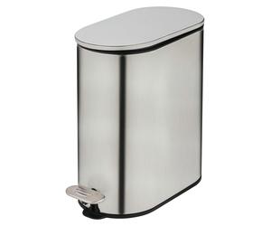 WENKO Poubelle cosmétique Mod Collungo Poubelle à pédale 5 l Acier inoxydable satiné avec système de fermeture automatique Easy-Close Revêtement anti-traces de doigts 14 x 28,5 x 29,5 cm