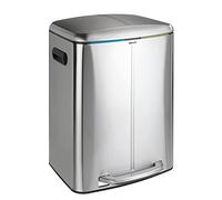 WENKO Poubelle Easy Close Primo acier inox - Poubelle avec système d'abaissement automatique, anti-empreintes de doigts, Acier inoxydable, 45 x 60 x 42 cm, Satiné