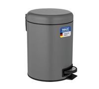 WENKO Poubelle Salle de Bain à pédale Leman, Petite Poubelle de qualité supérieure, capacité 5 litres, Poubelle avec Porte-Sac Poubelle intégré, en Acier Verni, 21 x 24 x 28 cm, Gris