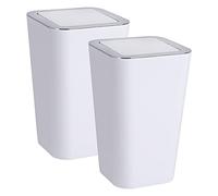 WENKO Poubelle Salle de Bain Candy | Poubelle avec Couvercle basculant en Plastique | Set de 2 poubelles Blanches de 6 litres | DIM (l x h x p) 18 x 28,5 x 18 cm | Plastique PS et ABS