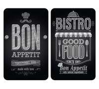 WENKO Protection plaque de cuisson, «Bon Appetit» | Plaque de protection induction, gazinière, vitrocéramique | Verre trempé | Lot de 2 | 30 x 52 cm | Noir