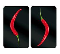 WENKO Protection plaque de cuisson, couvre plaque de cuisson en verre ""Hot Pepperoni"", Lot de 2, verre trempé, 30x52 cm,