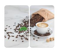 WENKO Protection Plaque de Cuisson Motif Café Aromatica | Lot de 2 Couvre plaque induction en Verre Trempé | Gazinière | 30x52cm