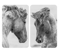 WENKO Protège-plaques de cuisson Universal Horses, set de 2, recouvrement de plaque pour tous les types de cuisinières, verre trempé, 30 x 52 cm, gris