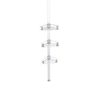 WENKO Purio - Coin de douche télescopique - Fixation sans perçage - En aluminium inoxydable - Avec 3 étagères réglables - Pour shampoing, gel douche, etc. - 35,5 x 188 - 280 x 19,5 cm