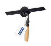 WENKO Raclette de Salle de Bain Bambusa, raclette de Douche, Fixation sans perçage adhésive Turbo Loc, Lame en Caoutchouc, Acier INOX - Manche Bois Bambou, 24,3x17x3,5 cm, Noir - Marron