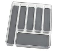 WENKO Range-Couverts avec 6 Compartiments - Insert pour Couverts, pour tiroirs, en Plastique (Pet), 32 x 4.5 x 40 cm, Bac Transparent et Fond Compartiments Gris