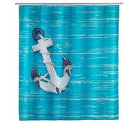 WENKO Rideau de Douche Aboard - Lavable, Hydrofuge avec 12 Anneaux pour Rideau de Douche, Polyester, 180 x 200 cm, Multicolore