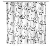 WENKO Rideau de douche anti-moisissure Faces, rideau textile antibactérien pour la douche et la baignoire, lavable & hydrofuge, avec 12 anneaux à fixer sur une barre de douche, 180 x 200 cm