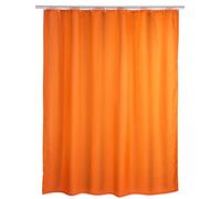 WENKO Rideau de douche anti-moisissure orange, rideau textile avec effet anti-moisissure pour la salle de bain, lavable, hydrofuge, avec anneaux pour fixation à la barre de douche, 180 x 200 cm