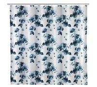 WENKO Rideau de douche antimoisissure Rose Bleu, rideau de douche original, lavable en machine et waterproof, 12 anneaux rideau de douche en plastique blanc inclus, polyester, 180x200 cm, bleu - blanc