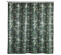 WENKO Rideau de Douche Camouflage - Lavable, Hydrofuge avec 12 Anneaux pour Rideau de Douche, Polyester, 180 x 200 cm, Multicolore
