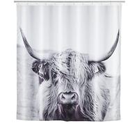 WENKO Rideau de Douche Original Yak, Rideau de Douche 180x200 cm, Lavable en Machine et Waterproof, 12 Anneaux Rideau de Douche en Plastique Blanc Inclus, Polyester, 180x200 cm, Gris