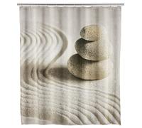 WENKO Rideau de douche polyester Modèle Sand and Stone | Rideau de douche design multicolore et imperméable | 12 anneaux inclus | Écologique en PET recy imensions 180 x 200 cm