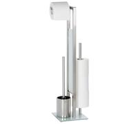 Wenko Combiné WC Rivalta 21564100 – 3 en 1 (brosse WC, porte-papier, stockage papier) – Inox mat