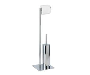 WENKO Serviteur WC 2en1 Recco | Brosse WC à tête remplaçable et dérouleur Papier Toilette | Porte Brosse WC fermé | Haut de Gamme | Acier Inoxydable | 20x71,5x20 cm | Chromé Brillant