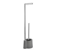 WENKO Serviteur WC sur Pied, Brosse WC et dérouleur Papier Toilette, Avola Gris, Acier INOX, 13 x 66,5 x 16 cm