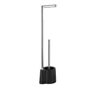 WENKO Serviteur WC sur Pied, Brosse WC et dérouleur Papier Toilette, Avola Noir, Acier INOX, 13 x 66,5 x 16 cm