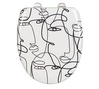 WENKO Siège WC Faces, siège de toilette design en duroplast de qualité supérieure avec fermeture facile et fixation hygiénique par clip en inox, antibactérien et antirayure, 38 x 45 cm, blanc/noir