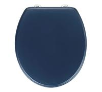 WENKO Siège WC Prima bleu foncé à finition mate, style rétro, abattant WC et butoir mural & fixation en acier inoxydable, compatible avec réservoir, lunette pour toilettes en MDF, 37 x 41 cm