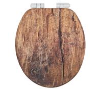 WENKO Siège WC Rustic, siège toilette en MDF certifié FSC® à abaissement automatique Easy-Close et fixation hygiénique Fix-Clip, 35,5 x 42,5 cm, sous film et anti-humidité, imitation bois marron