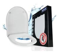 WENKO Siège WC Sindia supportant une charge de 300 kg, avec fermeture automatique Easy-Close et une fixation hygiénique à 1 bouton Fix-Clip en inox, en Duroplast incassable, 36,5 x 46,5 cm, blanc