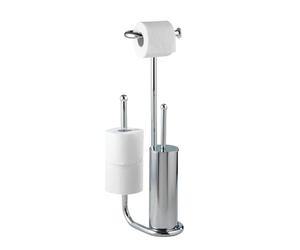 WENKO Stand WC-Porte brosse Universalo Chrom | Set WC avec porte-brosse et porte-papier toilette | Distributeur papier toilette avec rouleau de rechange | Métal 23 x 62,5 x 20 cm Argent brillant