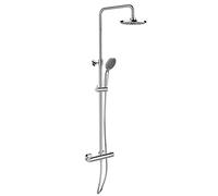 WENKO Système de douche Young Eco | Robinetterie thermostatique et 2 régulateurs Watersaving | Pommeau effet pluie Ø20 cm et douchette à main Ø11 cm 5 fonctions | Flexible en acier inoxydable | Chrome