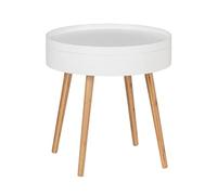 Table d'appoint ronde avec couvercle en MDF et Bambou - Blanc et Beige