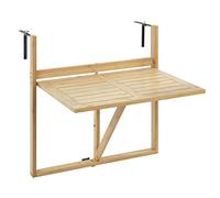 WENKO Table de Balcon Pliable Modèle Waikiki | Table Suspendue en Bambou pour Balcon | Table d'extérieur Pratique avec Surface laquée | DIM (l x h x p) 64 x 65 x 44 cm | Marron Bambou