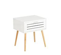 WENKO Table de nuit avec tiroir, bout de canapé, pied bambou, Finja, 45 x 50 x 38 cm, MDF Blanc