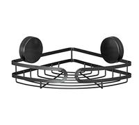 WENKO Tablette de Rangement d'angle Pavia Noire Static-Loc Plus, étagère de Salle de Bain, sans percer, Fixation par adhérence Statique sur Les Surfaces imperméables à l'air, 27x9,8x20cm, Acier Verni