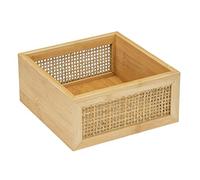 WENKO Tablette de Salle de Bain Allegre M, Tablette décorative de Style bohème en Bambou et rotin tressé de qualité, Rangement Salle de Bain et des Accessoires de Toilette, 15 x 7 x 15 cm, Naturel